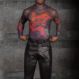 Transparent Shirt for Men Sexy Tie-Dye See-through Tight Turtleneck Top