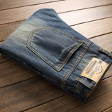 J Shaped Jeans New Men's Jeans Retro Large Hole Patch Straight Thickening plus Velvet