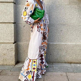 Beth Dutton Bohemian Dress Winter Autumn Midi Dresses V-neck Long Sleeve Printed Maxi Dress For Women Waist-Slimming Dress