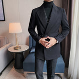 Double Brewed Seersucker Suit Fall Winter Men Casual Top Coat