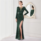 Sequin Evening Dress Elegant Long Style Long Sleeve Sequined Evening Dress