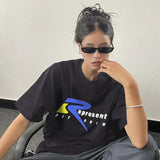 Present T Shirt Letter Print Distressed Loose Couple