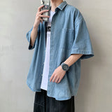 Denim Shirts Loose Cargo Short Sleeve Shirt Casual Overshirt