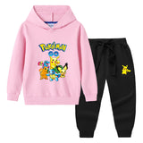 Children Pokemon Pikachu Hoodie & Pant Set Hooded Sweater Trousers Two-Piece Baby Cotton Sweater Suit