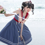 Gothic Lolita Harajuku Style Clothing Lolita Skirt Azure Poetry Op Japanese Style Sweet College Style Sailor Collar Lolita