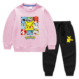 Children Pokemon Pikachu Hoodie & Pant Set Sweater Set Two-Piece Cotton