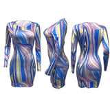 Autumn Corrugated Printed Slim-Fit Sexy Long-Sleeved Dress