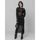 Kesha Black Dress Autumn Simplicity Circle Yarn Drop Stitch Skirt Hollow out