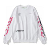 Off White Long Sleeve Round Neck Sweater Arrow Pattern Crew Neck Pullover Sweatshirt Men