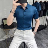 Men Shirts Short Sleeve Shirt Slim Fit Business Pure Color Lapel Bottoming Shirt