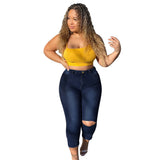 Women Plus Size Jeans Slim Ripped Denim Skinny Pants