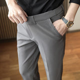 Men Trousers Slim-Fitting Ankle Length Trousers Stretch Elastic Waist Men's Trousers