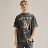 Present T Shirt Leopard Vintage Print Distressed Loose T-shirt