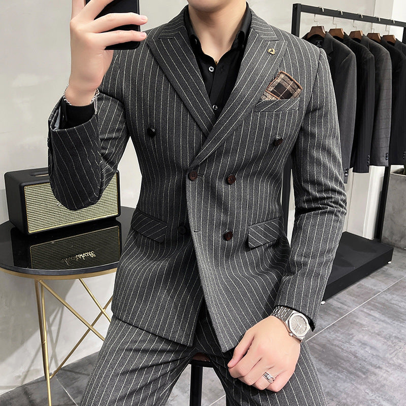 Seersucker Suit Striped Double Breasted Suit