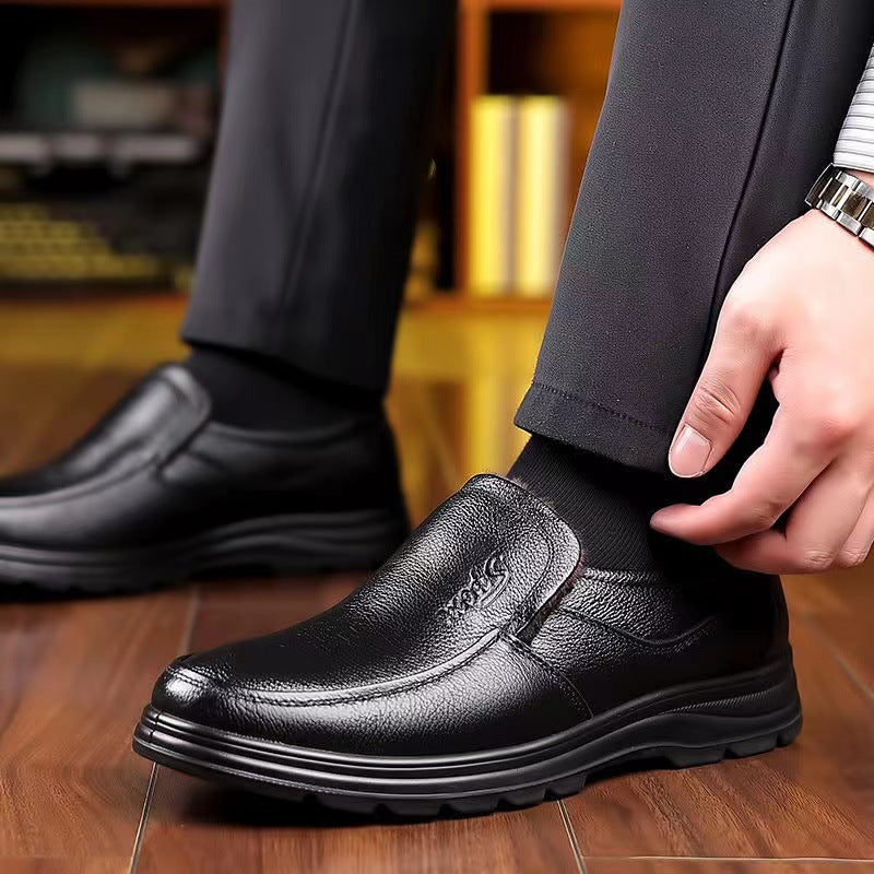 Loafers for Men Fall Winter Men Casual Leather Shoes Business plus Velvet Warm Cotton-Padded Leather Shoes