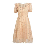 Fairy Dress French Style Retro Puff Sleeve Dress Small Machine Embroidery Dress for Women