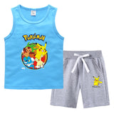 Children Pokemon Pikachu Tshirts & Shorts Summer Vest Middle Pants Sports Casual Thin Sleeveless Two Pieces