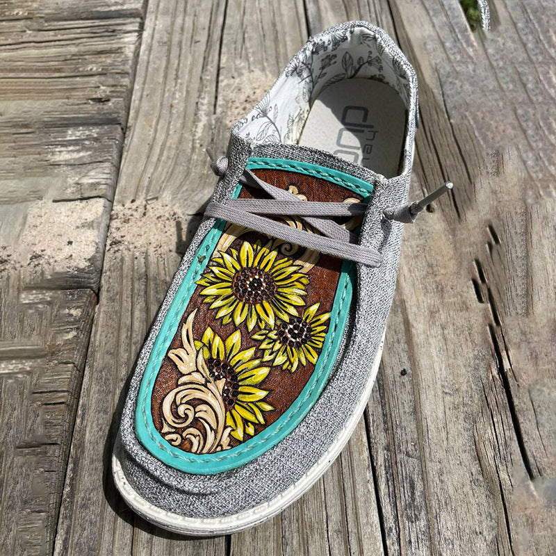 Cow Print Hey Dude Shoes Low Top Women's Shoes Flat Shoes Cartoon Milk Sunflower Pattern