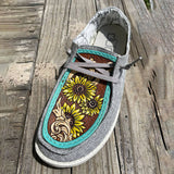 Cow Print Hey Dude Shoes Low Top Women's Shoes Flat Shoes Cartoon Milk Sunflower Pattern