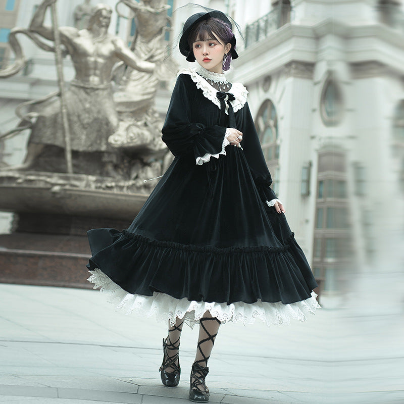 Gothic Lolita Harajuku Style Clothing Lolita Dress Autumn and Winter Chanel Op Elegant Long CLA Series Silk Velvet Light Lolita Dress