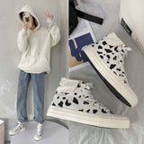 Cow Print Hey Dude Shoes Fall Black and White Spots Leopard Print Canvas Shoes Women Flat Heel Low-Top Breathable White Shoes