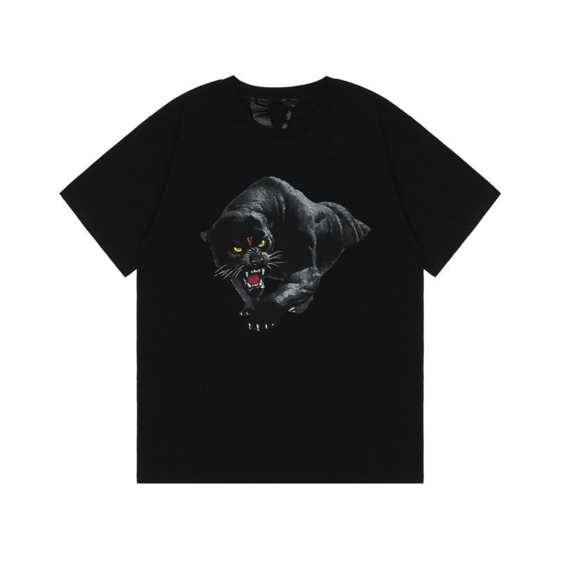 Panther Vlone Shirt Summer Black Leopard Print Loose Short Sleeve T-shirt