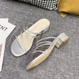 Nude Block Heel Sandals Rhinestone Sandals