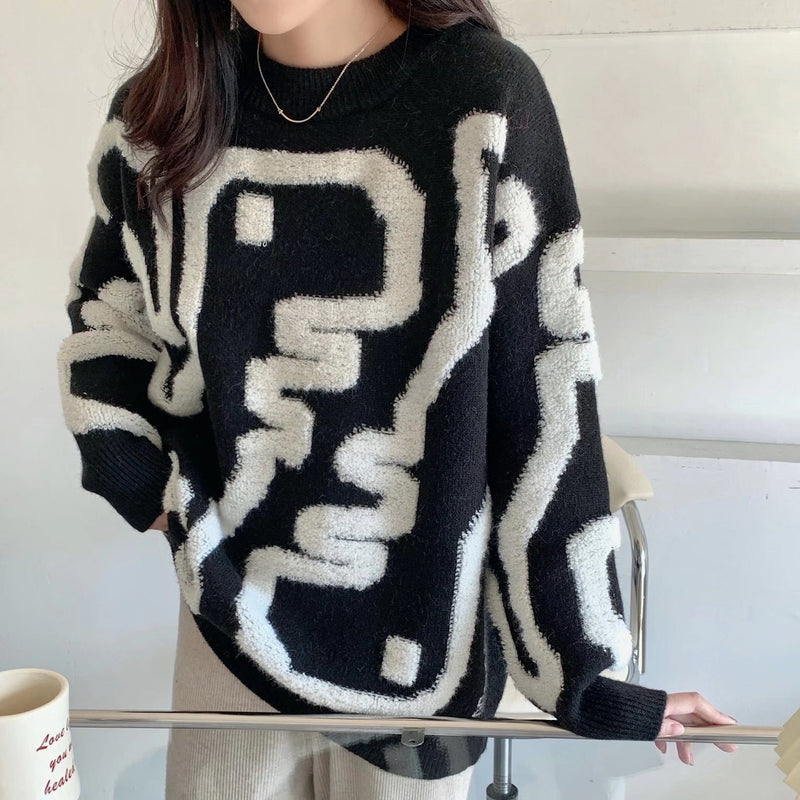 Dinosaur Sweaters Cartoon Dinosaur Pullover Thick Sweater Loose Student Knitwear