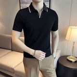 Men Short Sleeve T-shirt V-neck Slim-Fit Short-Sleeved T-shirt