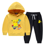 Children Pokemon Pikachu Hoodie & Pant Set Fleece Lined Padded Warm Keeping Winter Clothes Sweatershirt Suit