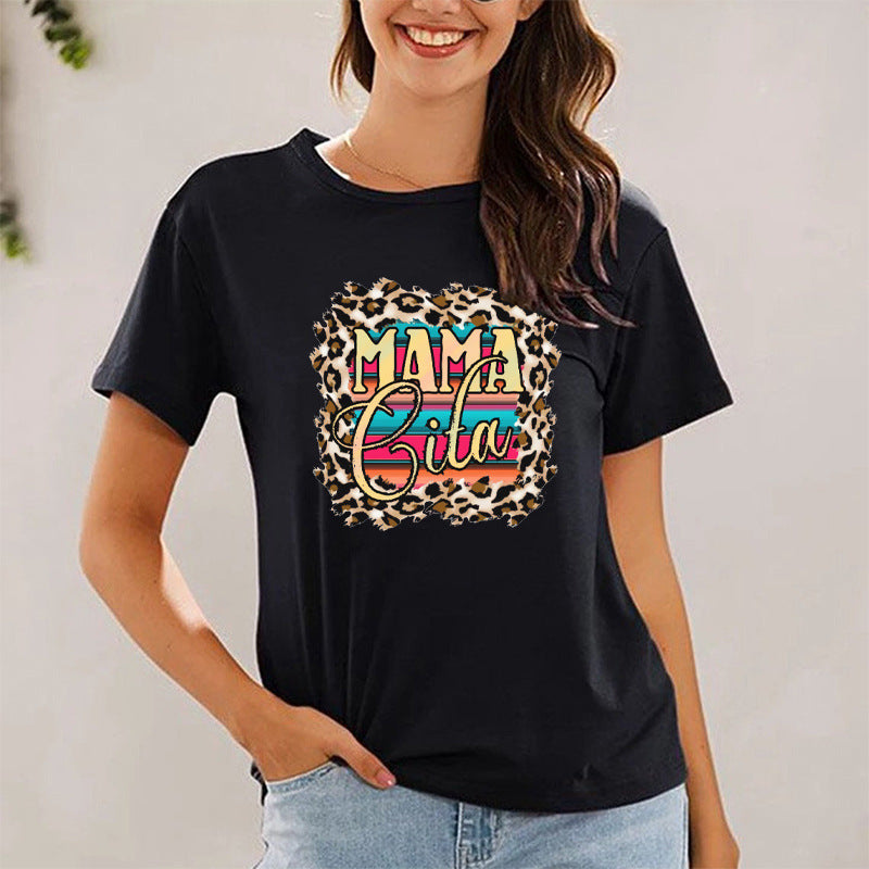 Boy Mama T Shirt Leopard Leopard Print Mama Cita Printed Short Sleeve T-shirt