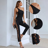 Women Bodycon Dress Spring and Summer One Shoulder Hollow Women Straight-Leg Pants