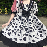 Gothic Lolita Harajuku Style Clothing Bowknot Cow Print Student Sweet Dress