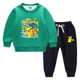 Children Pokemon Pikachu Hoodie & Pant Set Fleece Lined Padded Warm Keeping Winter Clothes Sweatershirt Suit
