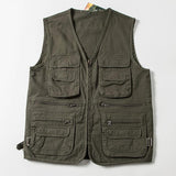 Men Utility Vest Work Zipper Tactical Work Vest Slim Pocket Jacket Multi-Pocket Retro Workwear Vest