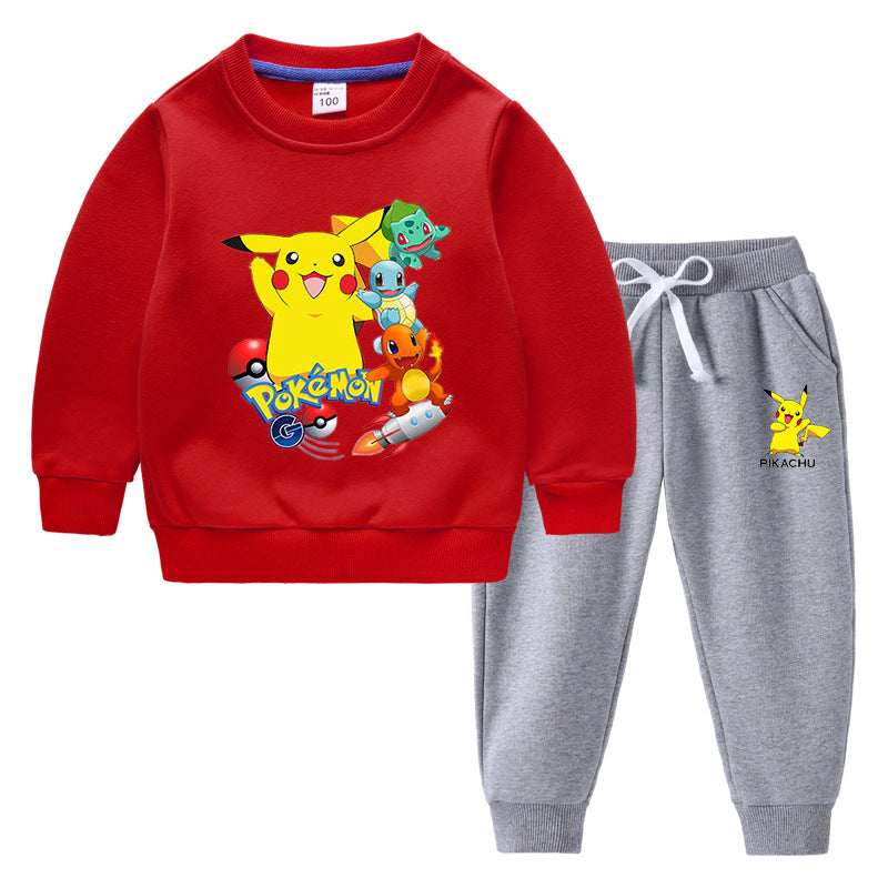 Children Pokemon Pikachu Hoodie & Pant Set Fleece Lined Padded Warm Keeping Winter Clothes Sweatershirt Suit