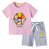 Children Pokemon Pikachu Tshirts & Shorts Cotton Short Sleeve Shorts Two Pieces Sports Loose
