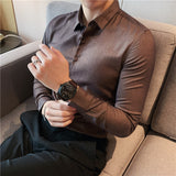 Men Shirts Solid Color Textured Long Sleeve Shirt