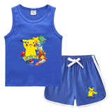 Children Pokemon Pikachu Tshirts & Shorts Casual Sports Sweat-Absorbent Suit Neutral