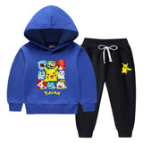 Children Pokemon Pikachu Hoodie & Pant Set Fleece Lined Padded Warm Keeping Sweatshirt Set