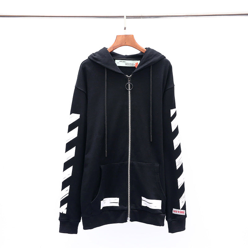 Off White Zipper Hoodie Off SATINE Arrow Pattern Cardigan Zipper Hoodie Coat