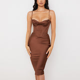 Bella Hadid Dress Satin Fishbone Pleated Suspender Dress