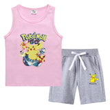 Children Pokemon Pikachu Tshirts & Shorts Vest Middle Pants Sports Casual Thin Two Pieces