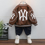 Toddler Boys Jackets Children Boys' Coat Autumn PU Leather Baseball Uniform