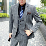 Seersucker Suit Slim Three-Piece Business Plaid Suit