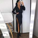 Music Festivals Rave Outfits Dress Sexy V-neck Slim Fit Long Sleeve Narrow Dress for Women