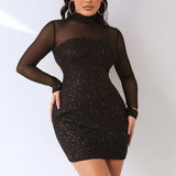 Kesha Black Dress Women's Sexy Solid Color See-through Short Skirt Temperament Socialite Dress Skinny Sheath Dress