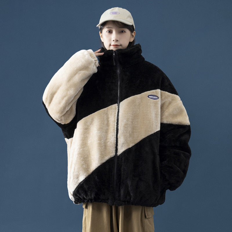 Men's Autumn Winter Coat Stand Collar Color Matching Cotton-Padded Coat