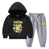 Children Pokemon Pikachu Hoodie & Pant Set Fleece Lined Padded Warm Keeping Winter Clothes