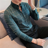 Men's Shirts Plaid Shirt Slim-Fit Yarn-Dyed Texture Bottoming Shirt